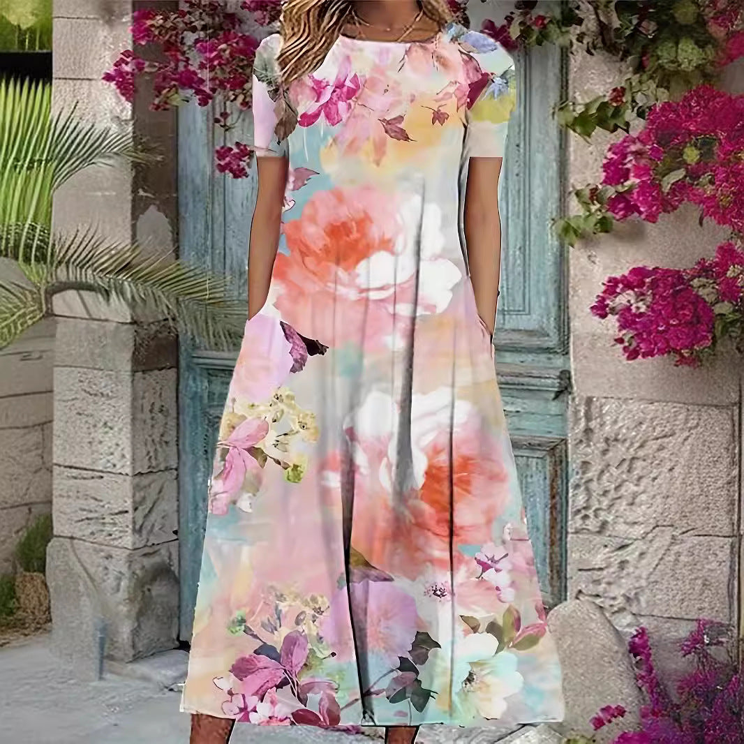 GR | Floraler Print Frühling Sommer Kurzarmkleid