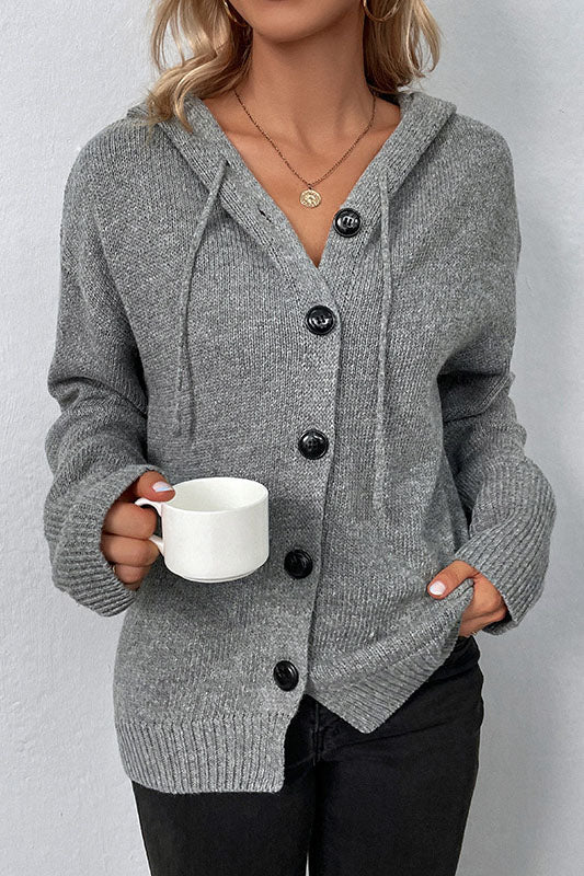 GR Kapuzen einreihiger Kordelzug Strickcardigan