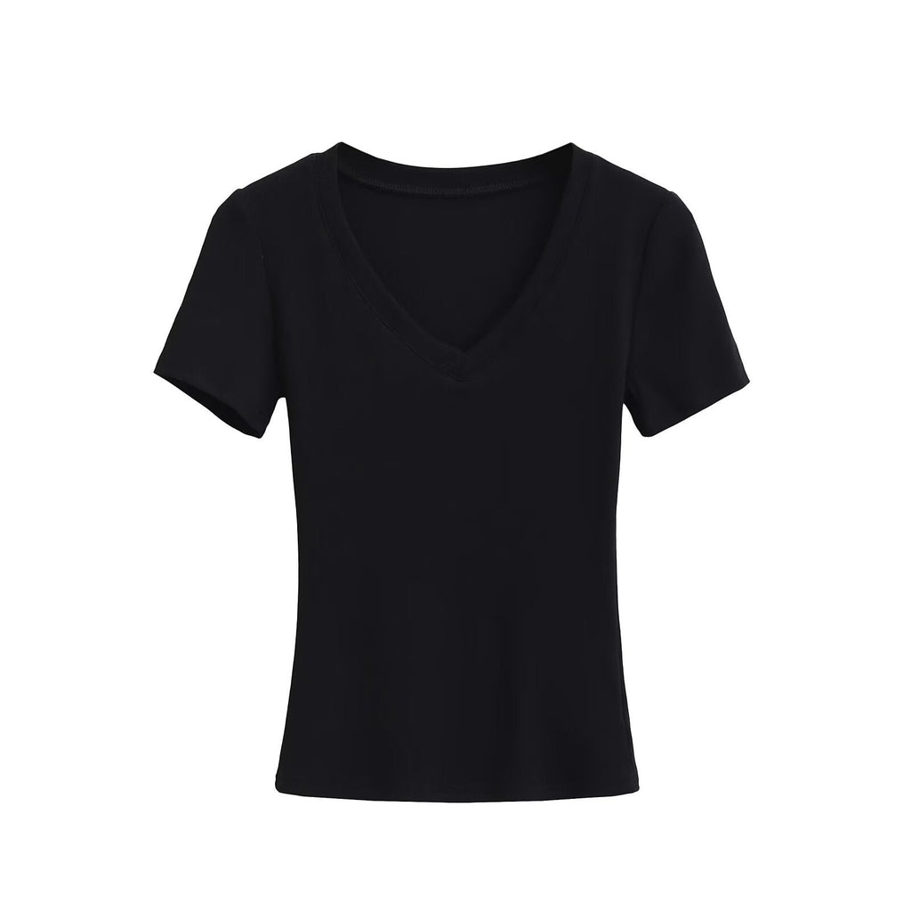 Damen V-Ausschnitt T-Shirt aus hochwertiger Baumwolle mit bequemer Passform GR