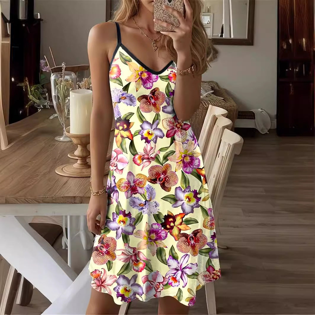 Women's summer dress with floral print and adjustable straps, size