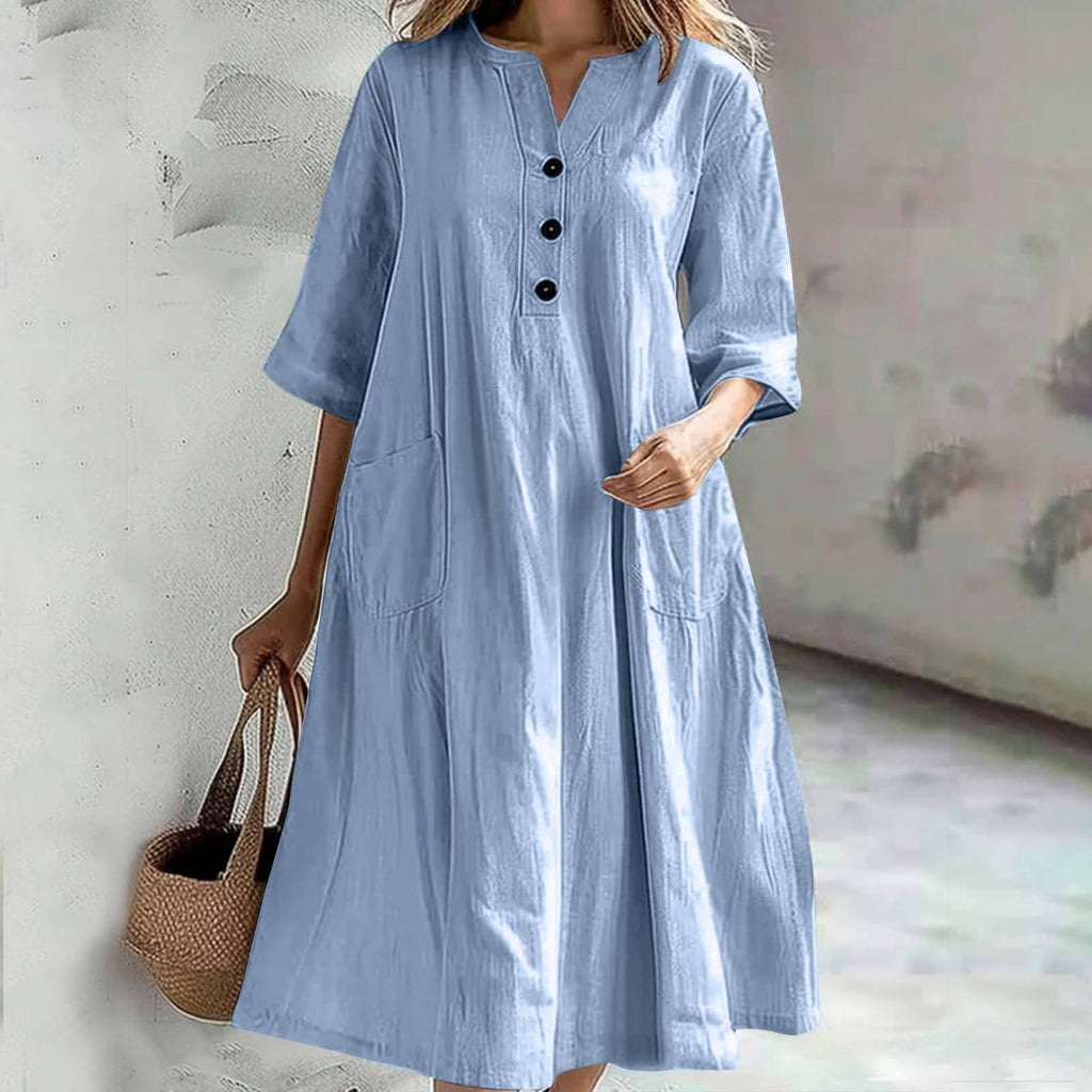 Women's casual beach dress with practical pockets, size