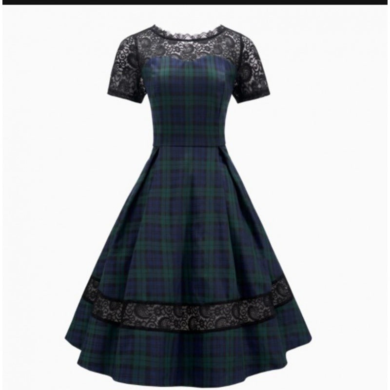 Damen Abendkleid mit Spitzenapplikationen und schwingendem Rock GR