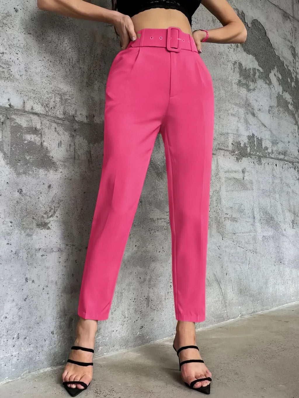 Damen weite Hochbundhose mit schickem Gürtel GR