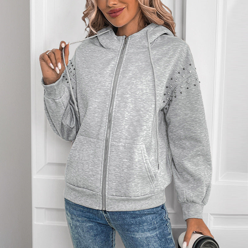 Damen Hoodie mit dekorativen Nieten und lässigem Schnitt GR