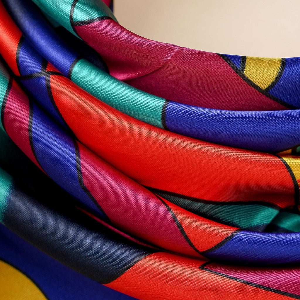 Women's silk scarf with modern graphic design, size