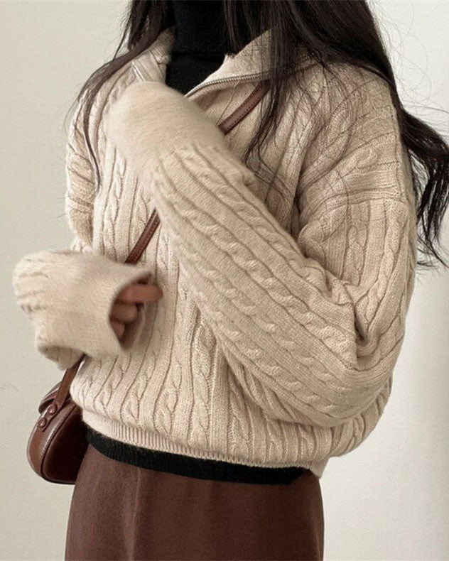 GR Vintage Rollkragen Reißverschluss Twist Strickpullover