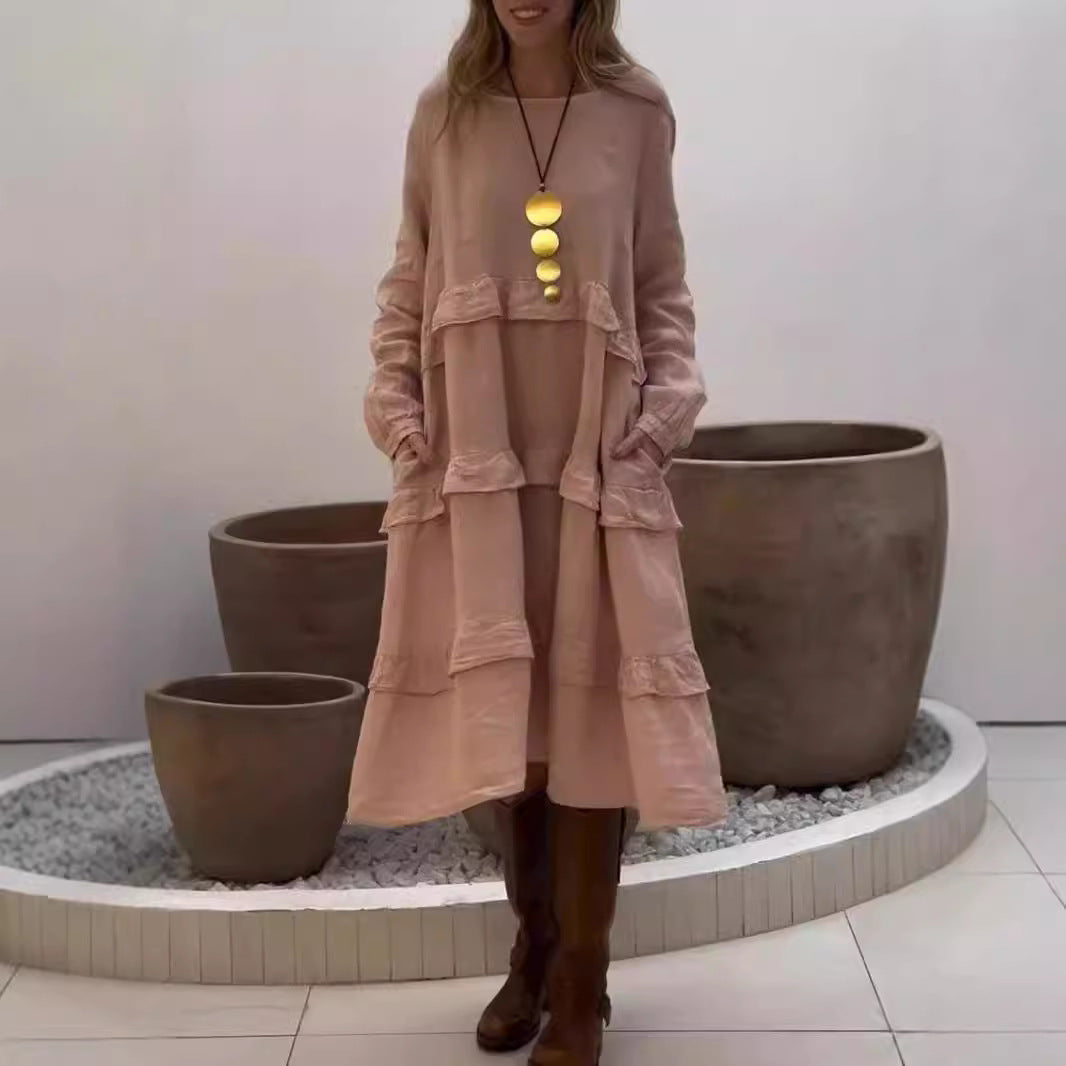 GR | Rüschengerundhalslangärmeliges Kleid