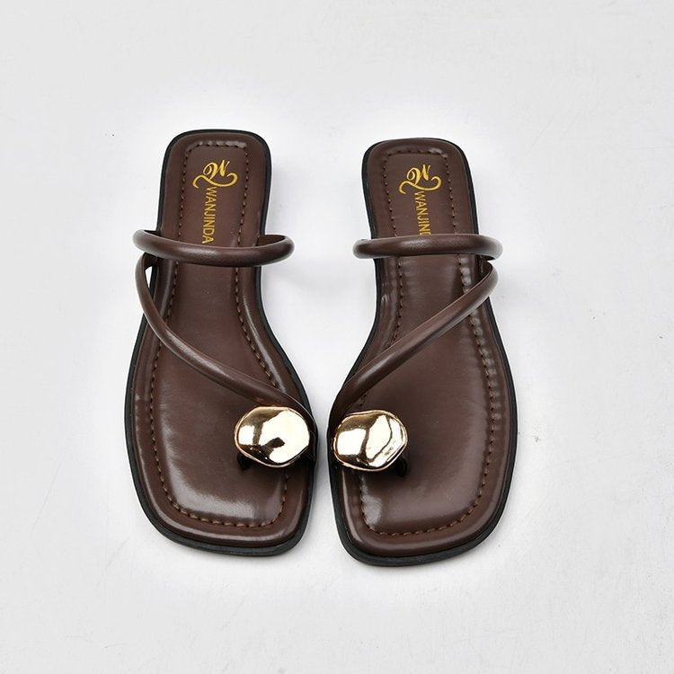 Women's elegant and fashionable strappy sandals with unique metal accents, size GR