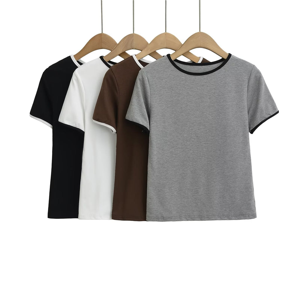 Women's classic T-shirt with contrasting sleeve cuffs and high-quality cotton, size [size missing]