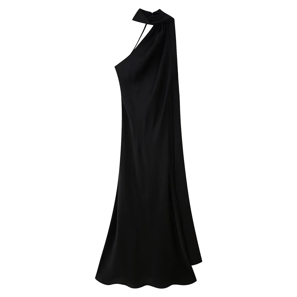 Women's evening dress with elegant stand-up collar and voluminous cape, size S