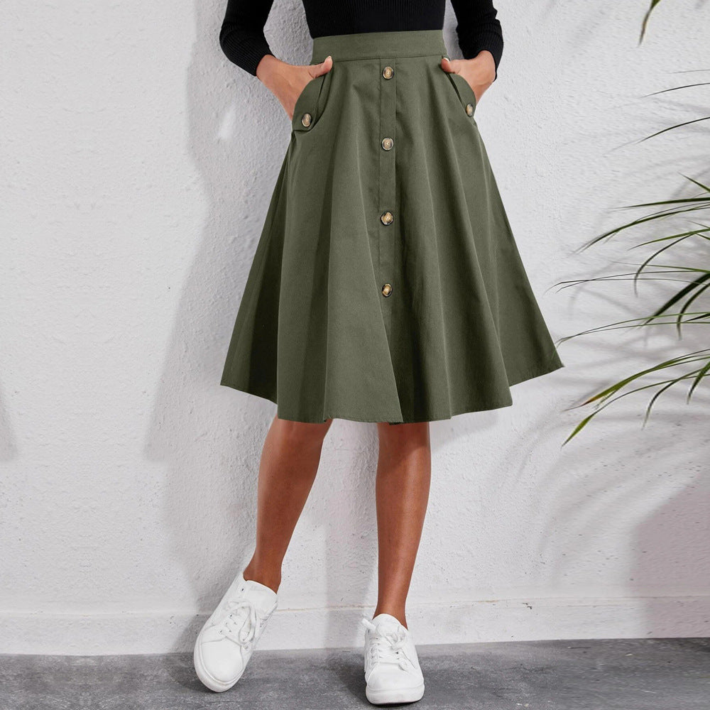 GR | Button-hemmed elegant umbrella midi skirt