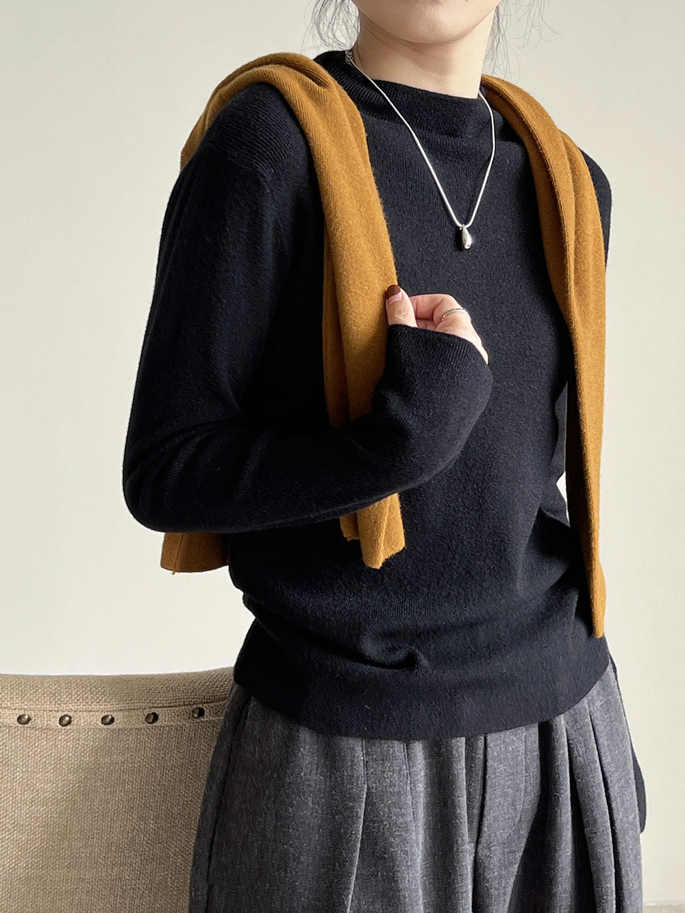 GR Halbturtleneck gebürsteter Soft-Touch-Pullover