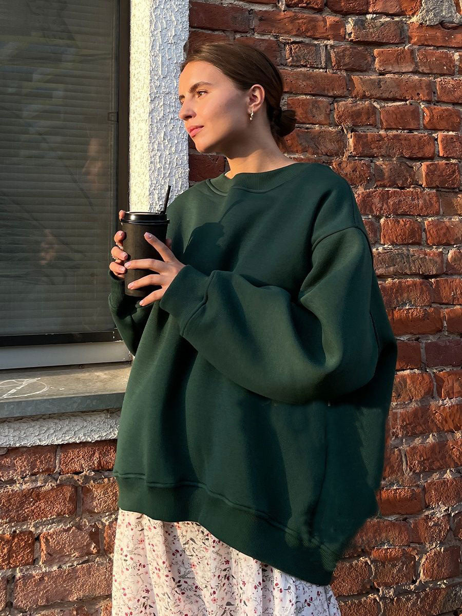 GR | Women's Loose Round Neck Fleece Sweatshirt