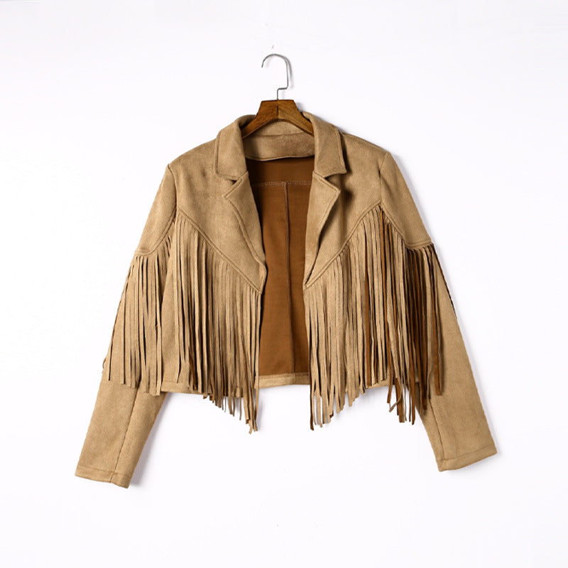 Women's fringed jacket made of high-quality suede blend, size GR