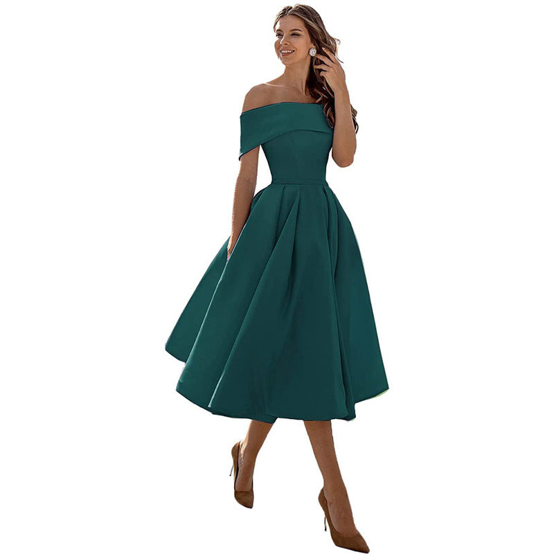 GR | Casual Fashion Satin Cocktail Dress Strapless 