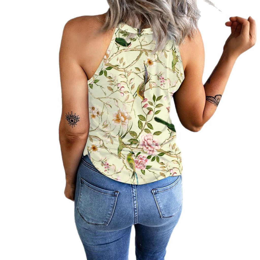GR | Vintage Floral Plant Pattern Slim Fit Tank Top