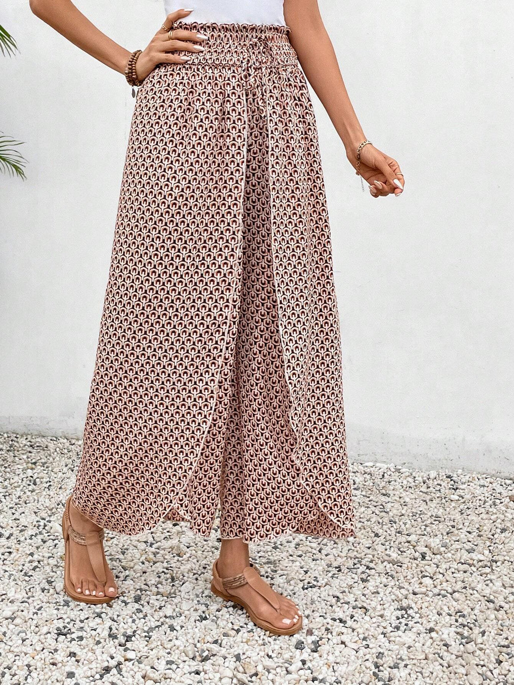 Damen weite Sommerhose mit elastischem Bund und floralem Design GR