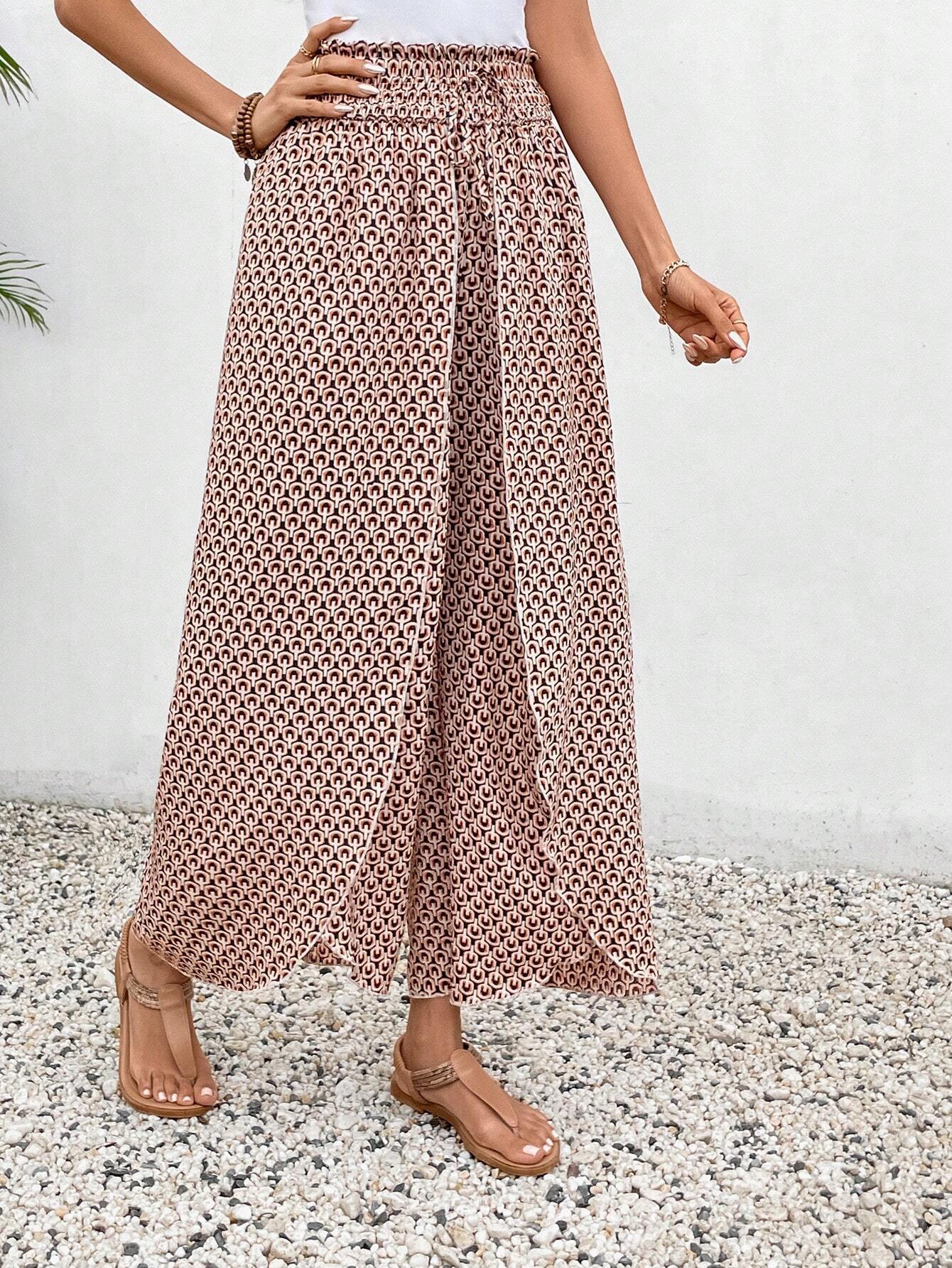 Damen weite Sommerhose mit elastischem Bund und floralem Design GR