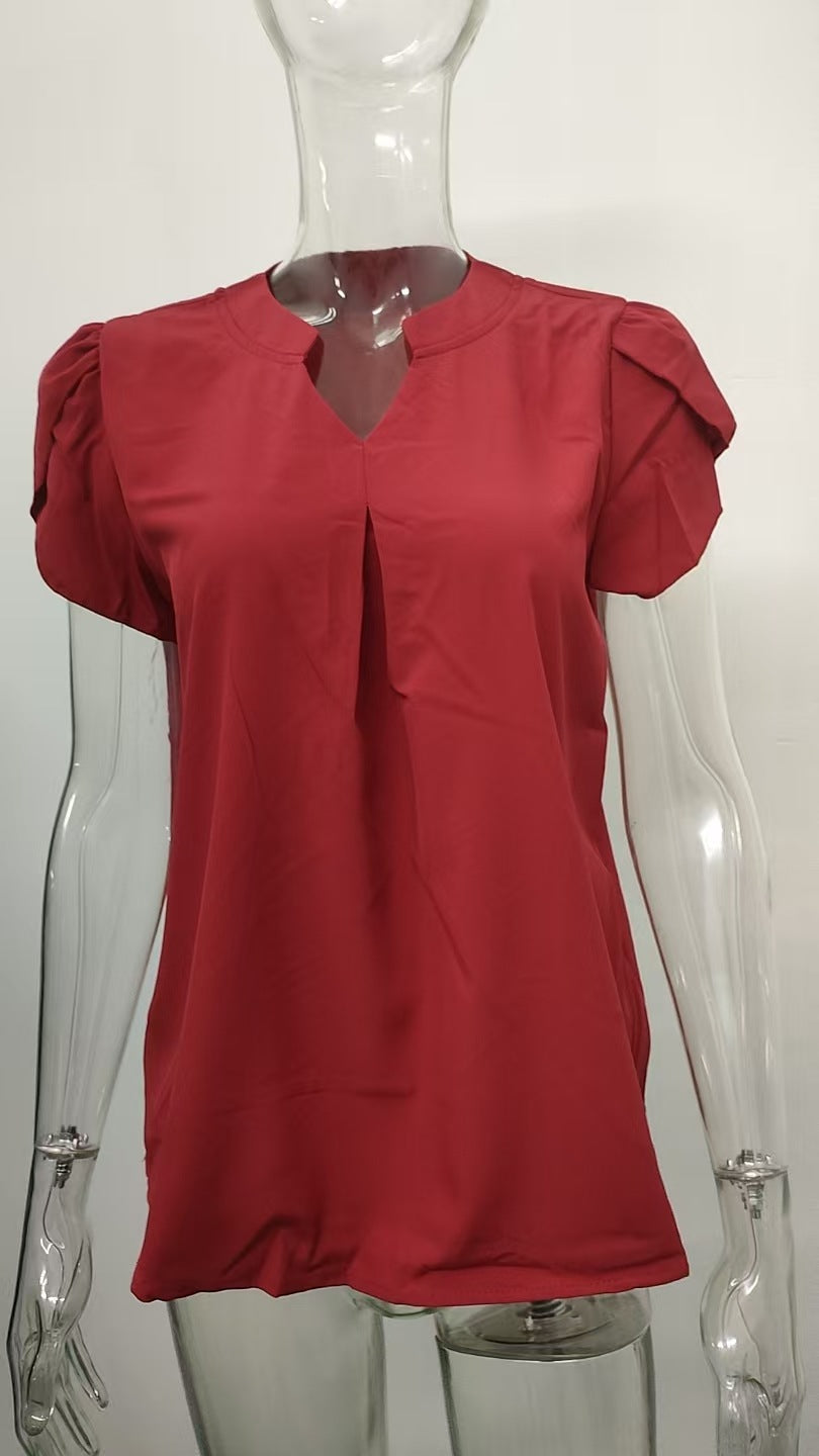 Damen Bluse mit eleganter V-Ausschnitt-Detail und leichten Puffärmeln GR