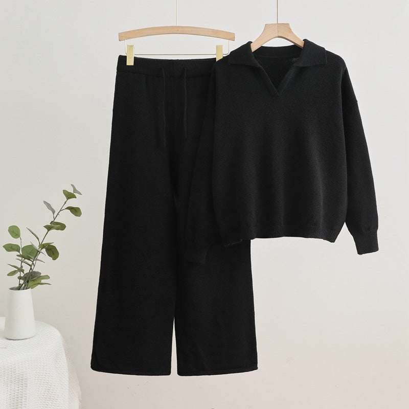 GR | Reverskragen Top und Kordelzug Weite Hose Set