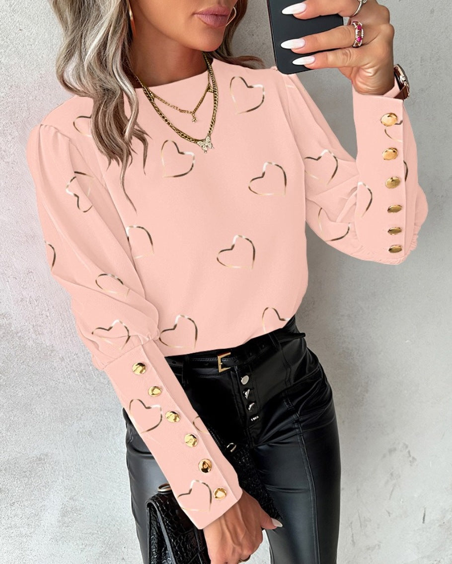 GR Langarm Rundhals Knopfshirt für Damen