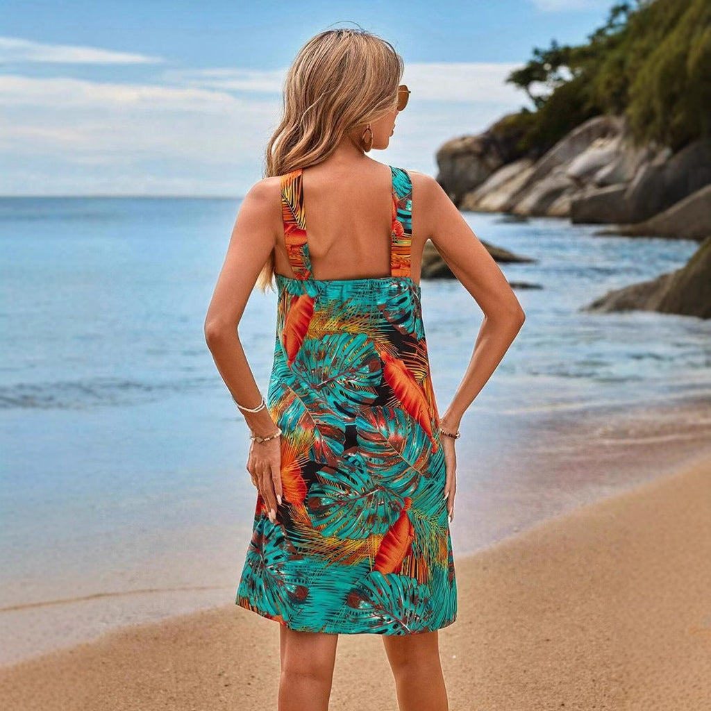 GR | Print Halter Strand Urlaub Fließendes Kleid
