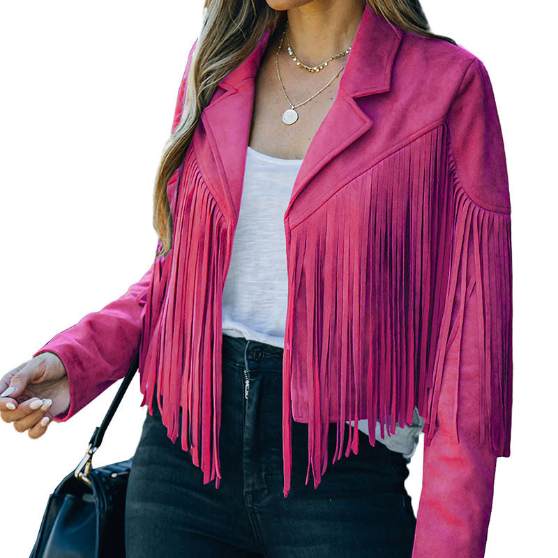 Women's fringed jacket made of high-quality suede blend, size GR