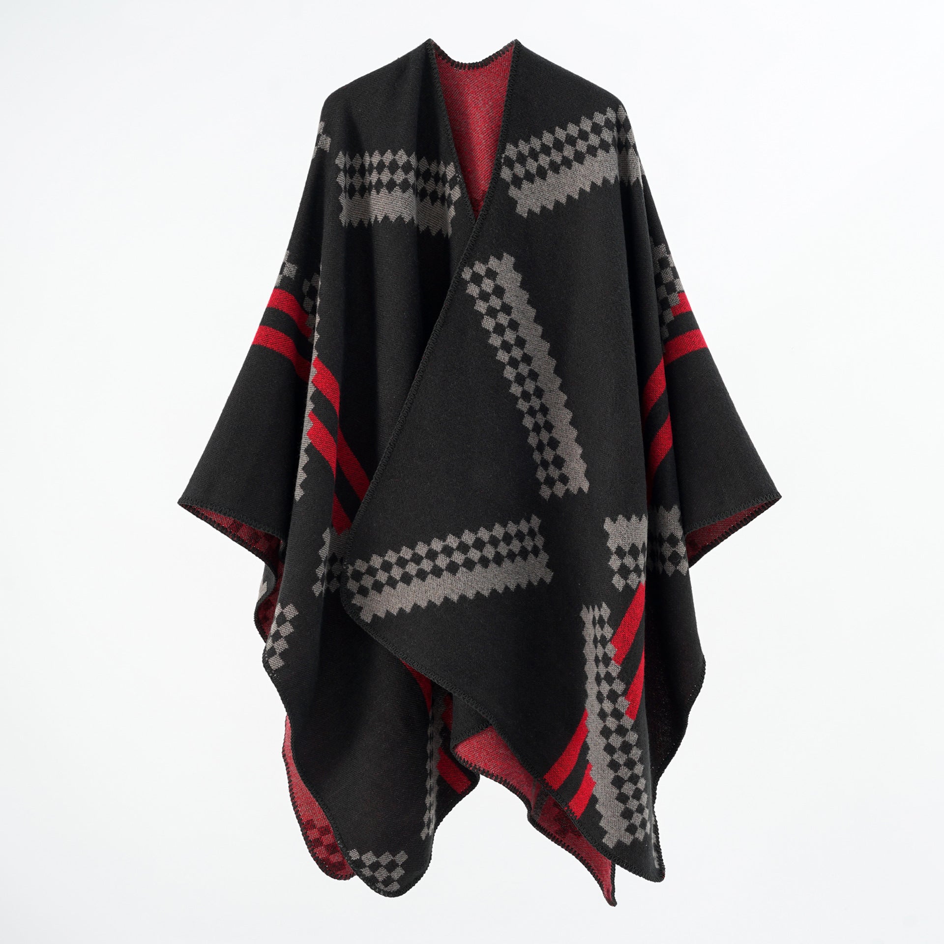 Women's wrap poncho with a modern geometric pattern and high-quality workmanship, size [size missing]