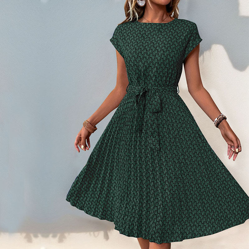 Women's midi dress with asymmetrical cut and fashionable tie belt, size