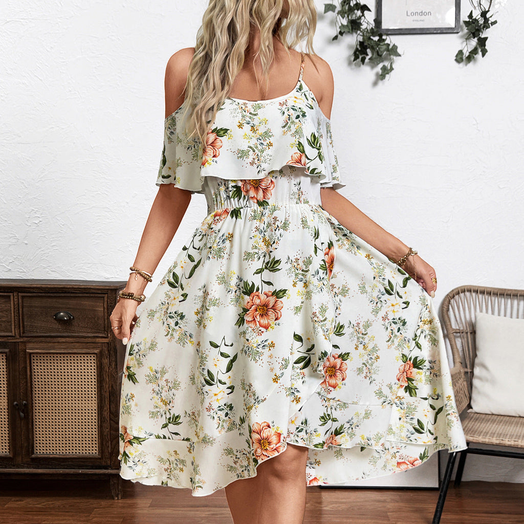 Damen Blume Dekolleté Kleid mit schwingendem Saum und lockerem Schnitt GR