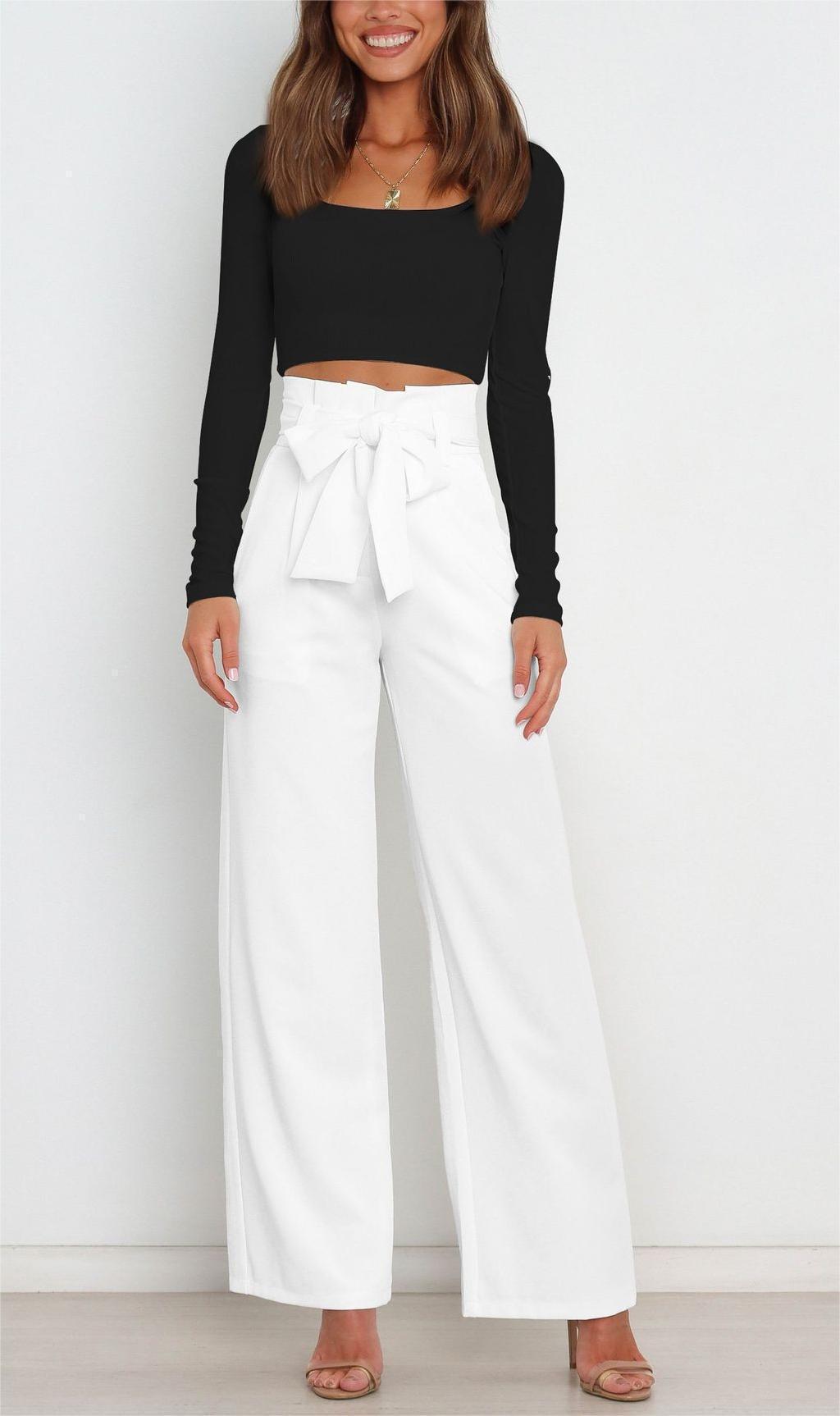 Damen elegante weite Stoffhose mit Taillengürtel GR