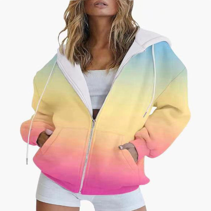 Damen Kapuzenjacke mit gradient Farbverlauf und tiefen Taschen GR