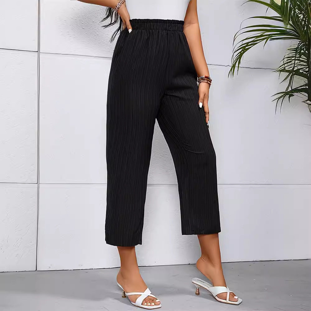 Women's elegant and airy pleated trousers with elasticated waistband, size