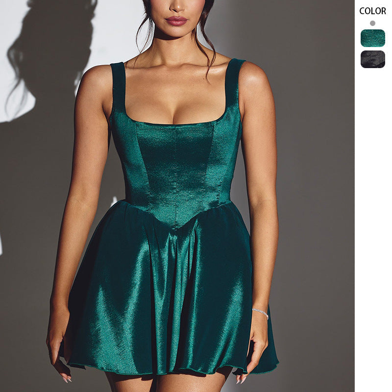 Women's mini dress with elegant bustier and swing skirt, size