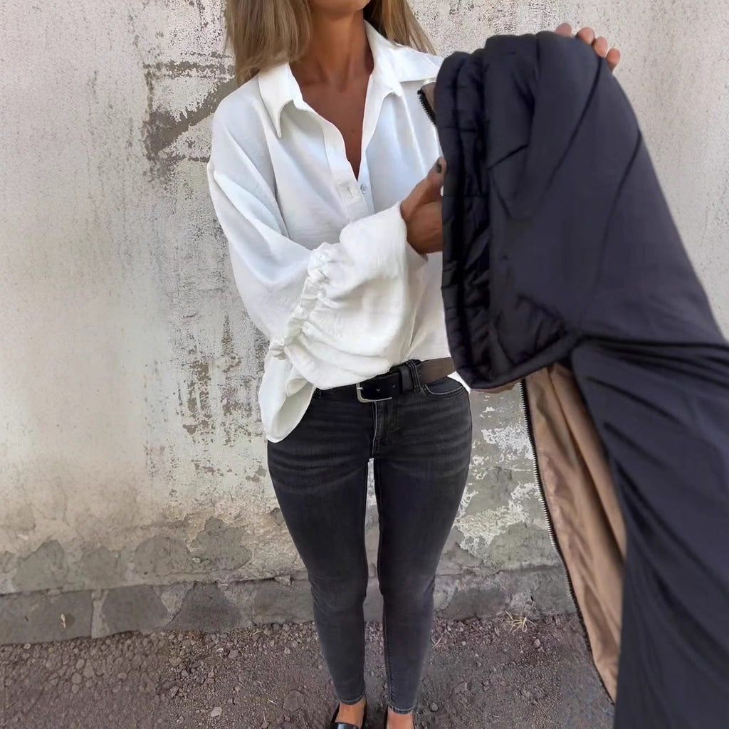 Damen lässige Hemdbluse mit Volantärmeln GR