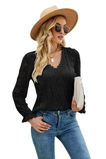GR | Hollow Lace Sexy Knitted Long Sleeve Top