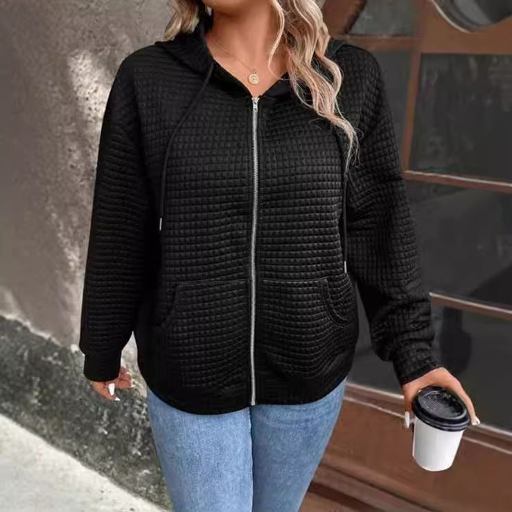 Damen gemütliche Kapuzenjacke aus strukturiertem Material GR