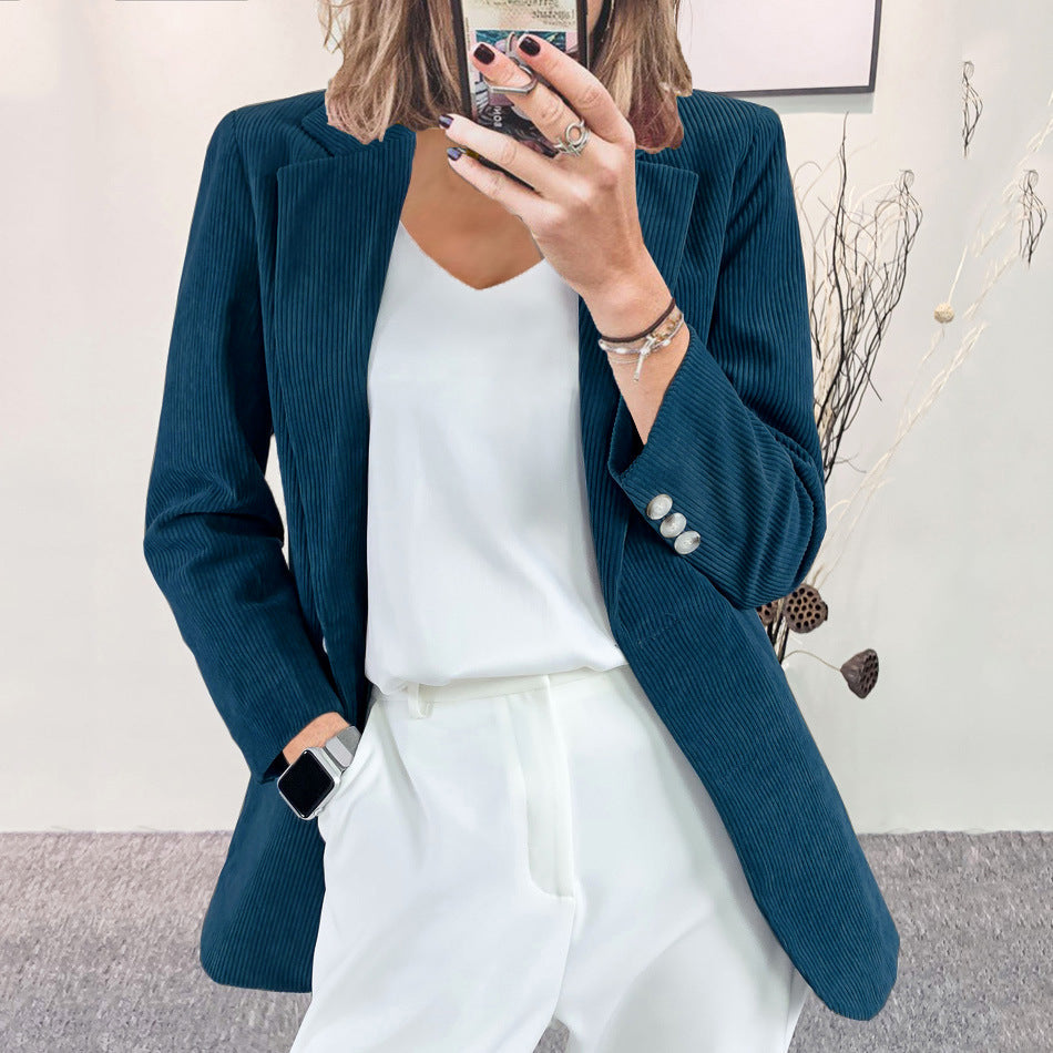 Women's corduroy blazer with a fine texture and elegant details, size S
