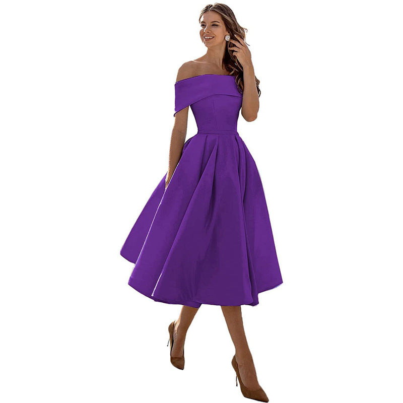 GR | Casual Fashion Satin Cocktail Dress Strapless 