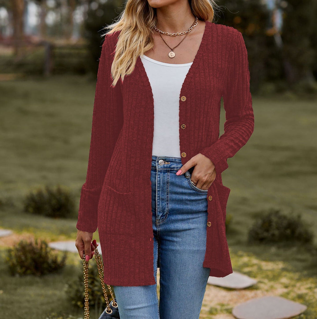 Women's cardigan with elegant rib pattern and practical pockets, size
