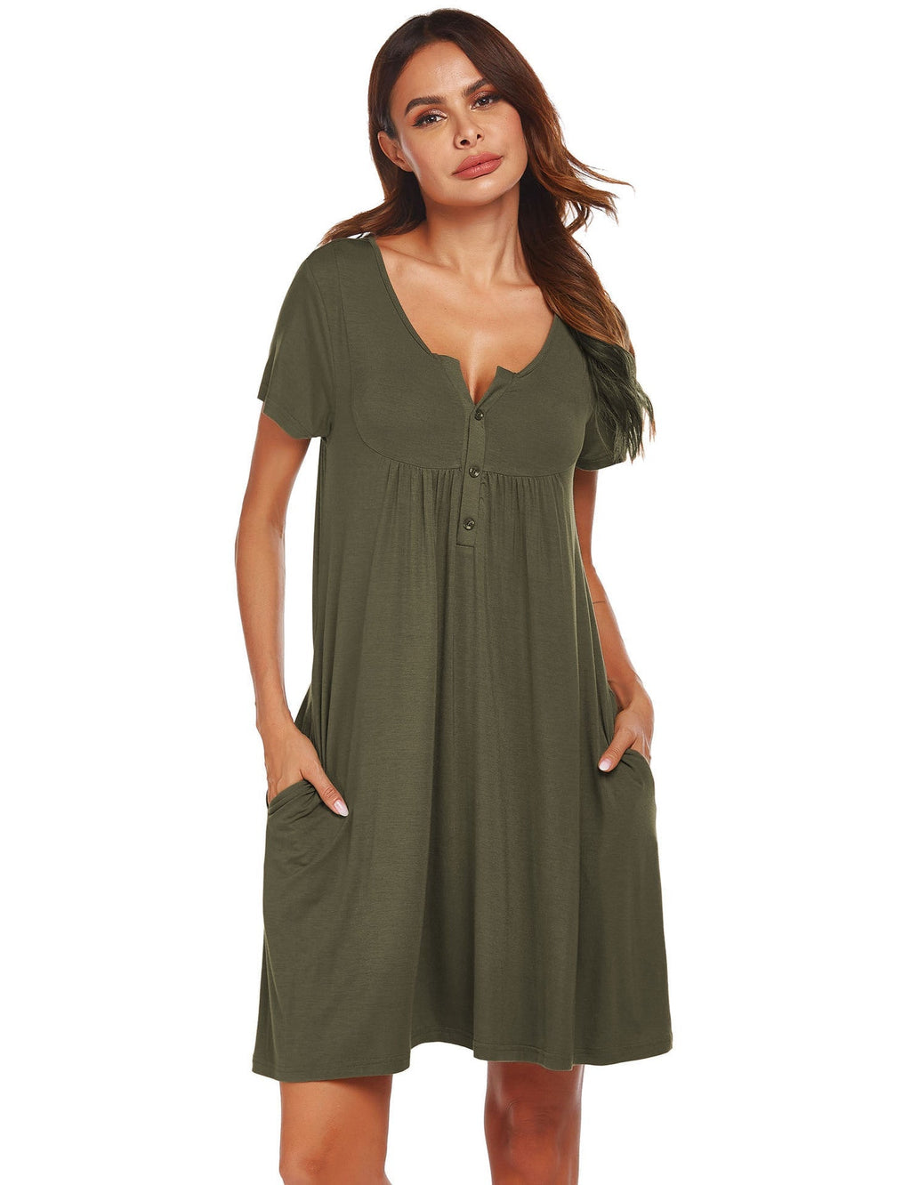 Women's nightgown with button details and relaxed fit, size