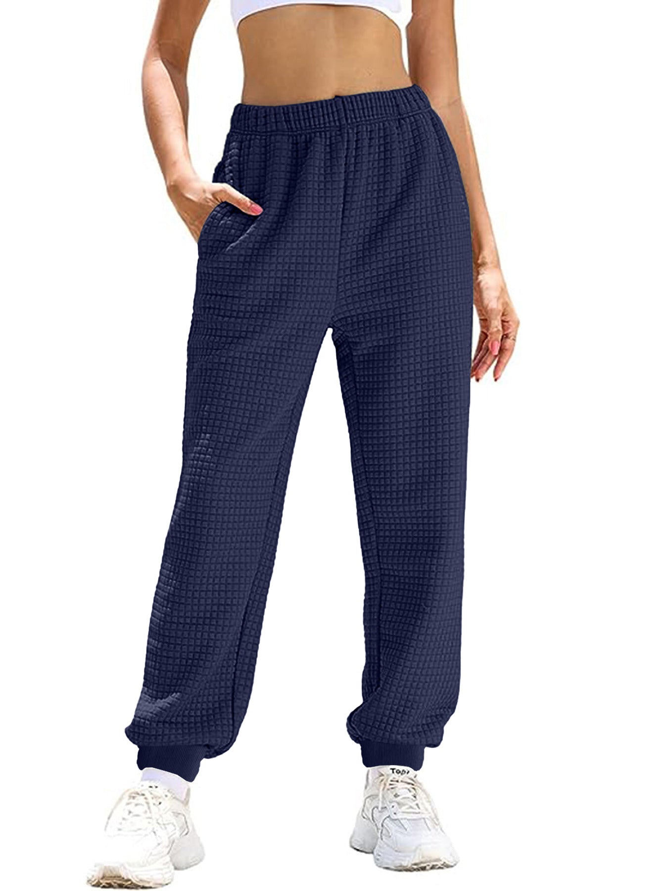 Women's loose waffle-textured jogging pants, size