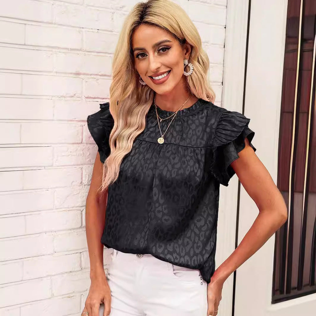 Damen Bluse mit modischen Rüschendetails und elegantem Leopardenmuster GR