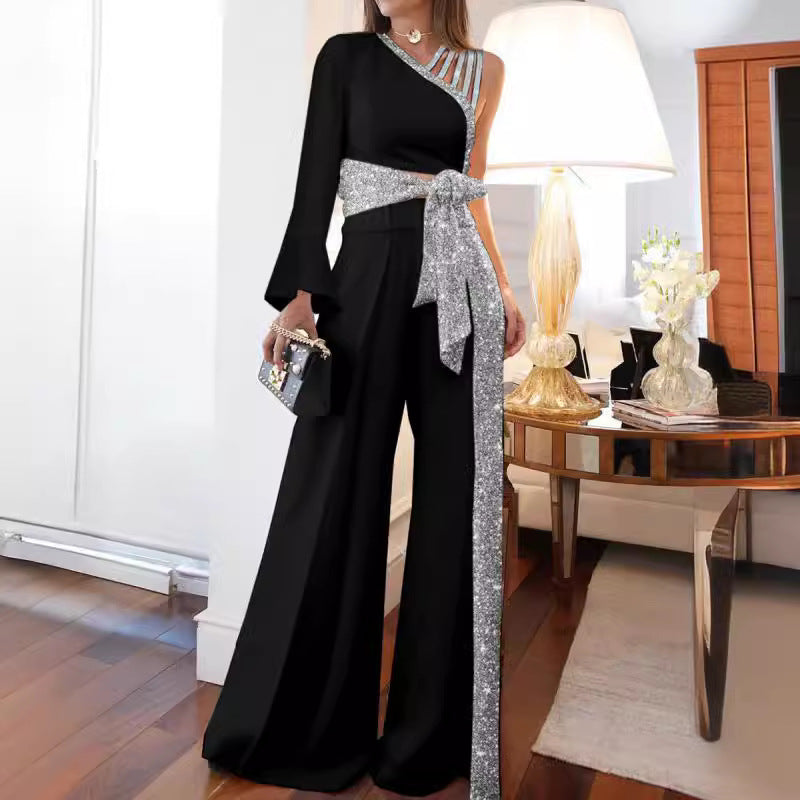 GR | Off-Shoulder Wide Leg Trousers Set