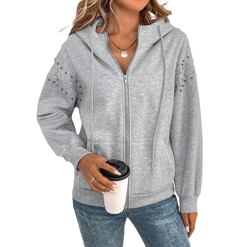 Damen Hoodie mit dekorativen Nieten und lässigem Schnitt GR