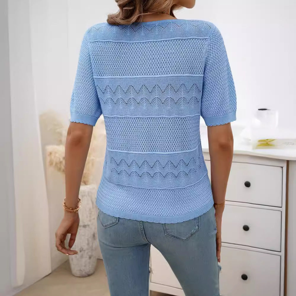 GR | Eleganter Rundhals Hohler Kurzarm Pullover Top