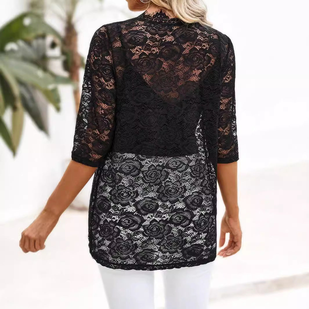 GR | Patchwork Lace Trim Lace Jacket Top