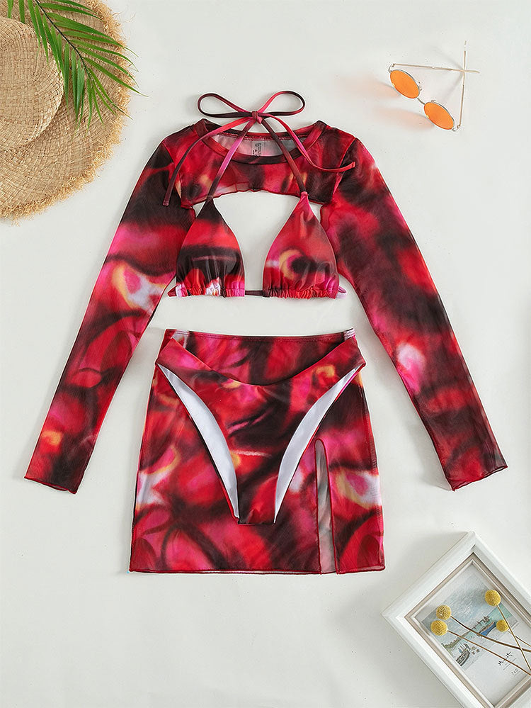 Women's sports bikini set with long sleeves and fashionable cut, size S