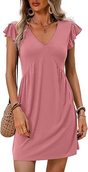 Women's V-neck summer dress with ruffle details, size