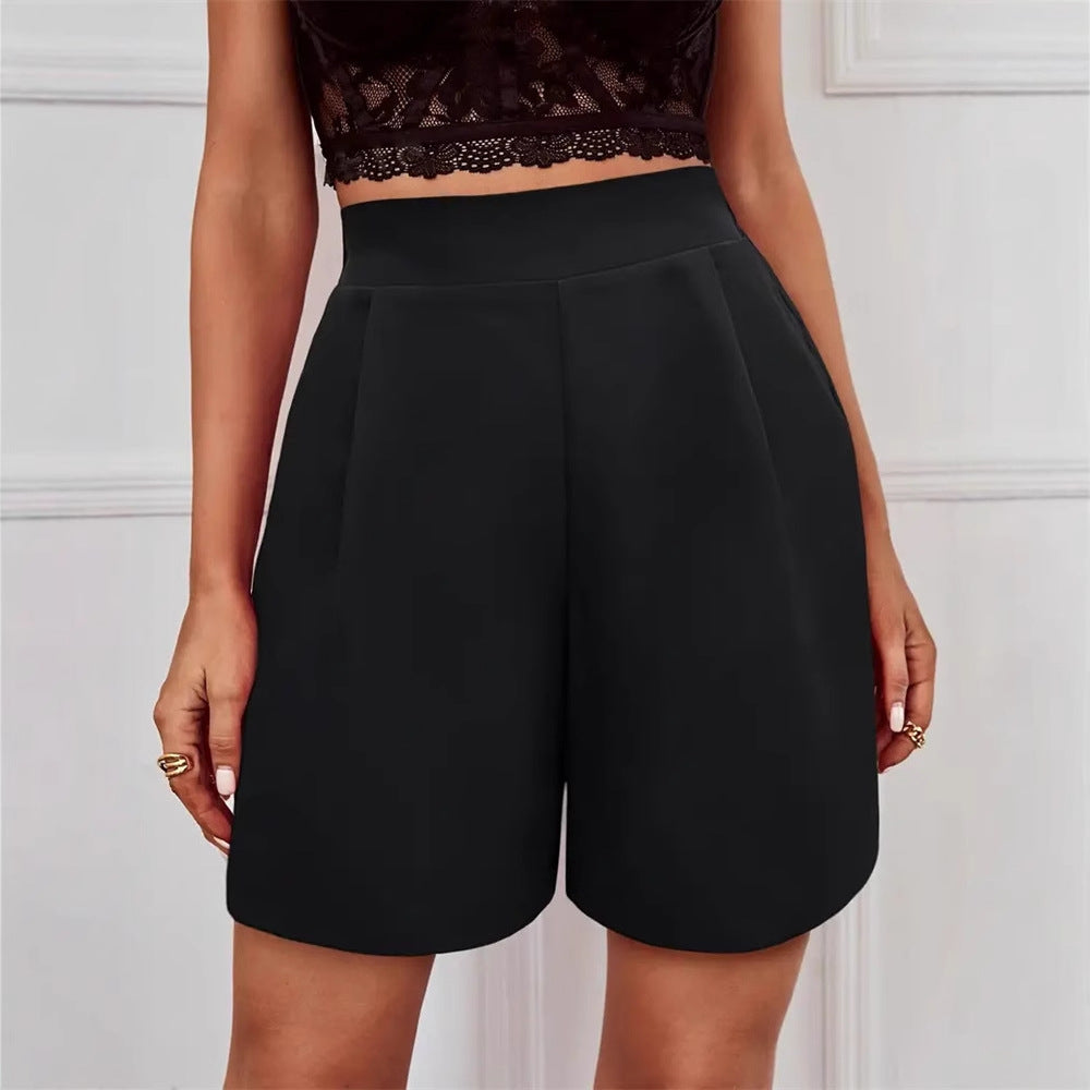Damen Elegante High-Waist Shorts mit dekorativen Falten GR